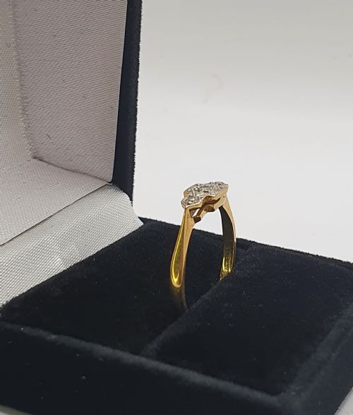 ART DECO GEOMETRIC PLATINUM STAR SET DIAMONDS ON 9CT GOLD BAND RING SIZE O12 - ADDITIONAL PHOTO 4