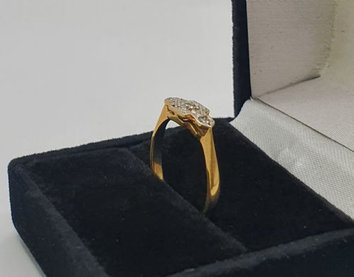 ART DECO GEOMETRIC PLATINUM STAR SET DIAMONDS ON 9CT GOLD BAND RING SIZE O12 - ADDITIONAL PHOTO 5