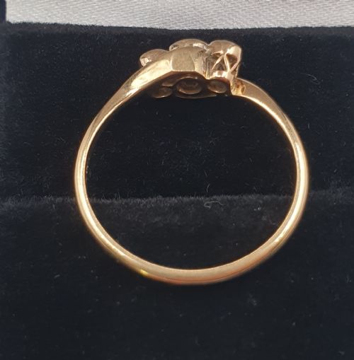 ART DECO GEOMETRIC PALLADIUM STAR SET SWIRL DIAMOND TRILOGY ON 9CT GOLD BAND RING SIZE Q - ADDITIONAL PHOTO 2