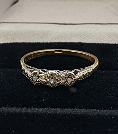 ART DECO 1930S DIAMOND PALLADIUM 9CT FOLD GEOMETRIC STAR RING SIZE N - ADDITIONAL PHOTO 3