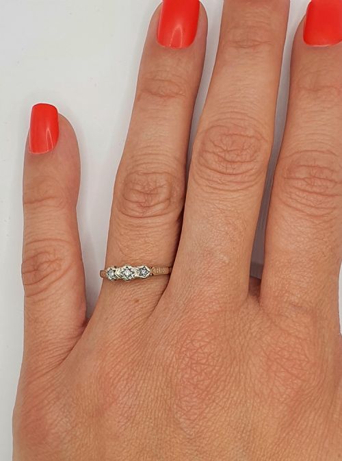 ART DECO 1930S DIAMOND PALLADIUM 9CT FOLD GEOMETRIC STAR RING SIZE N - ADDITIONAL PHOTO 8