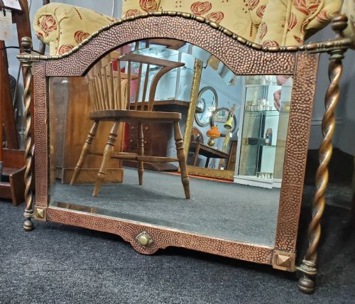 arts crafts copper brass wall mirror c1900 - CATEGORY: ANTIQUE MIRRORS - DATED 1900