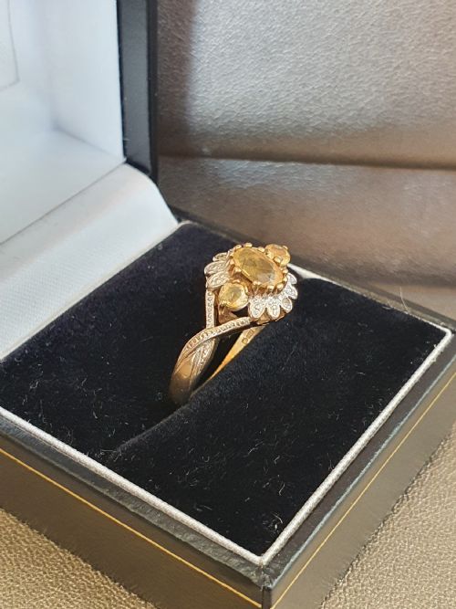 VINTAGE CITRINE DIAMOND GOLD RING SIZE M - ADDITIONAL PHOTO 4
