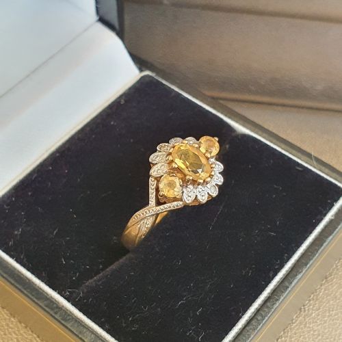 VINTAGE CITRINE DIAMOND GOLD RING SIZE M - ADDITIONAL PHOTO 5