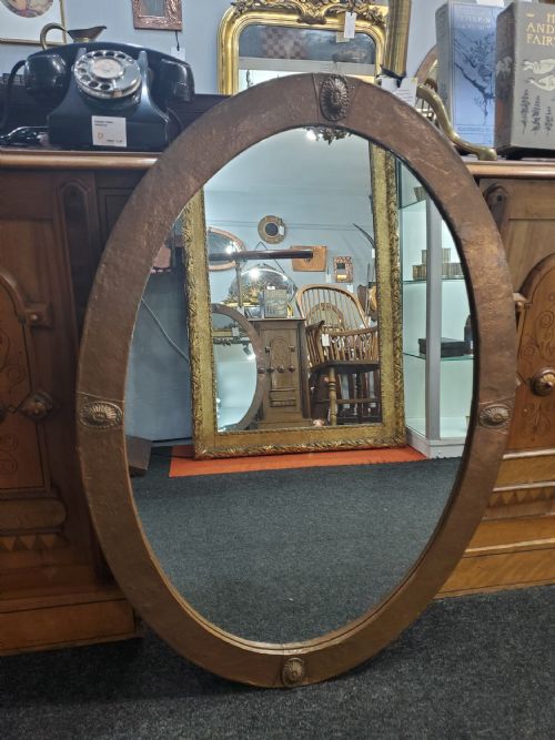 arts crafts copper oval mantel mirror c1900 - CATEGORY: ANTIQUE MIRRORS - DATED 1900