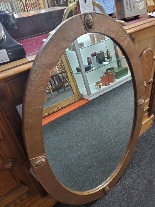 ARTS CRAFTS COPPER OVAL MANTEL MIRROR C1900 - ADDITIONAL PHOTO 1