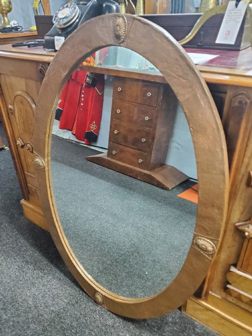 ARTS CRAFTS COPPER OVAL MANTEL MIRROR C1900 - ADDITIONAL PHOTO 2