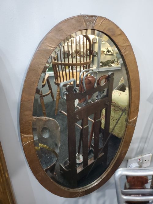 arts crafts copper oval mirror c1900 - CATEGORY: ANTIQUE MIRRORS - DATED 1900