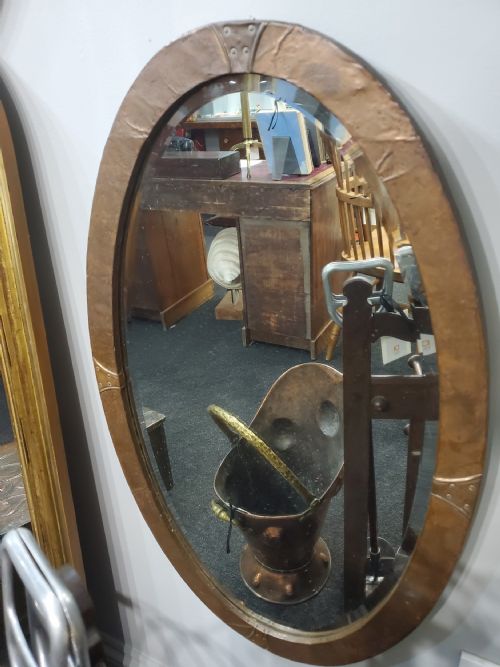 ARTS CRAFTS COPPER OVAL MIRROR C1900 - ADDITIONAL PHOTO 1