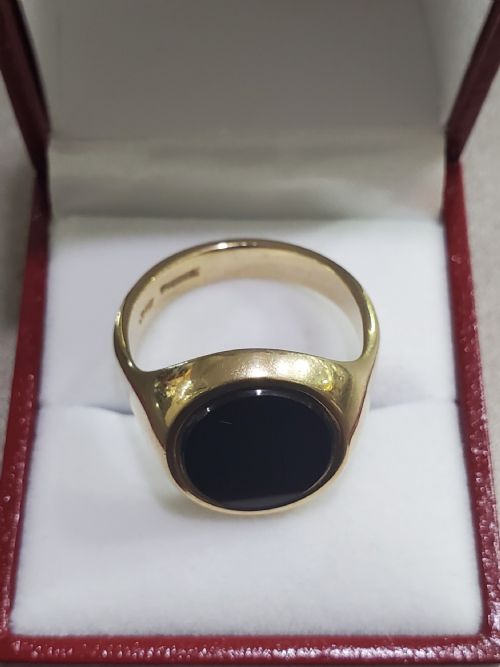 VINTAGE HEAVY 9CT GOLD ONYX SIGNET RING W - ADDITIONAL PHOTO 3