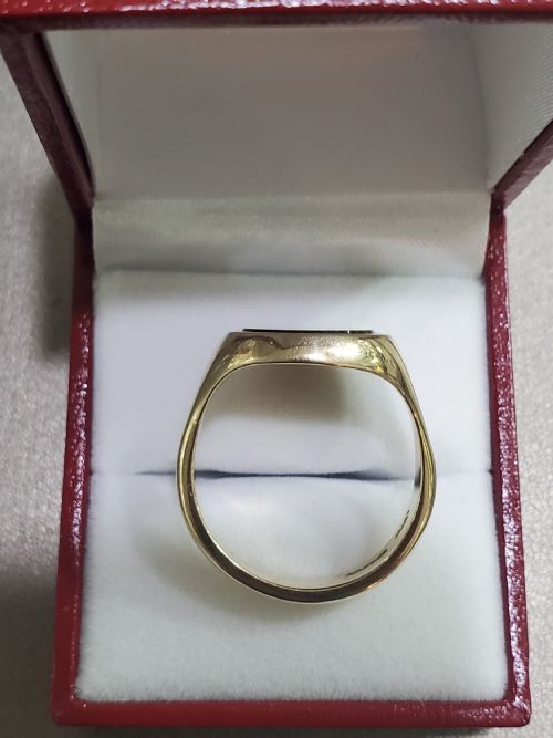 VINTAGE HEAVY 9CT GOLD ONYX SIGNET RING W - ADDITIONAL PHOTO 5