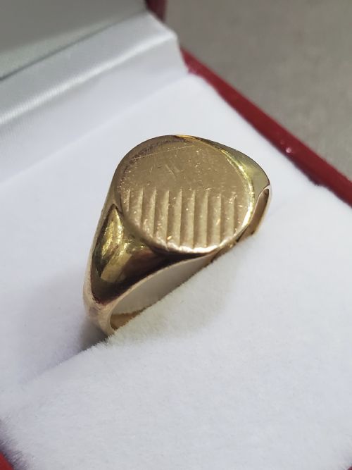 VINTAGE SIGNET RING 9CT GOLD WITH DIAGONAL ENGRAVING O12 - ADDITIONAL PHOTO 1