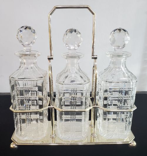 john round birmingham art deco silver plated tantalus c1930 - CATEGORY: ANTIQUE GLASS - DATED 1930