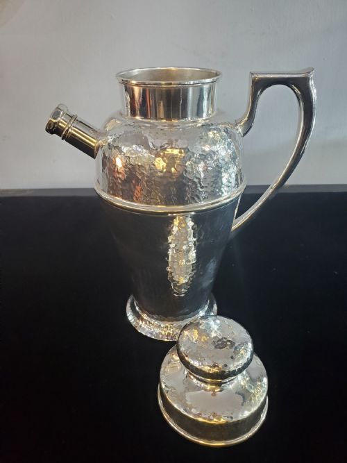 ART DECO NORTH AMERICAN COCKTAIL SHAKER JUG HAMMERED SILVER PLATE C1930S - ADDITIONAL PHOTO 8