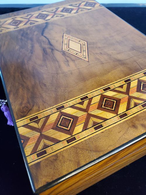 VICTORIAN PARQUETRY INLAID WALNUT JEWELLERY BOX C1880 - ADDITIONAL PHOTO 10