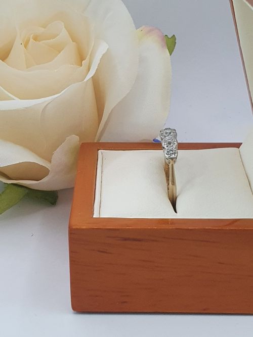 ART DECO 5 STONE DIAMOND 18CT GOLD PLATINUM RING C1920S SIZE Q - ADDITIONAL PHOTO 1