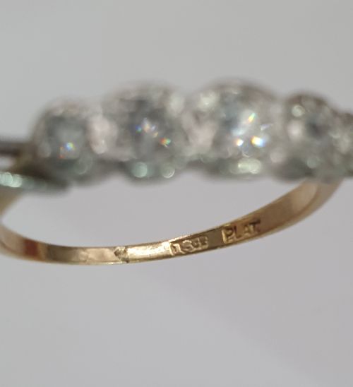 ART DECO 5 STONE DIAMOND 18CT GOLD PLATINUM RING C1920S SIZE Q - ADDITIONAL PHOTO 7