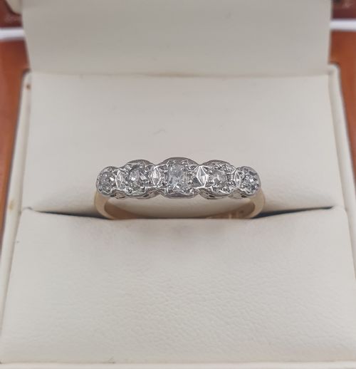 art deco 5 stone diamond 18ct gold platinum ring c1920s size q - CATEGORY: ANTIQUE JEWELLERY - DATED 1920