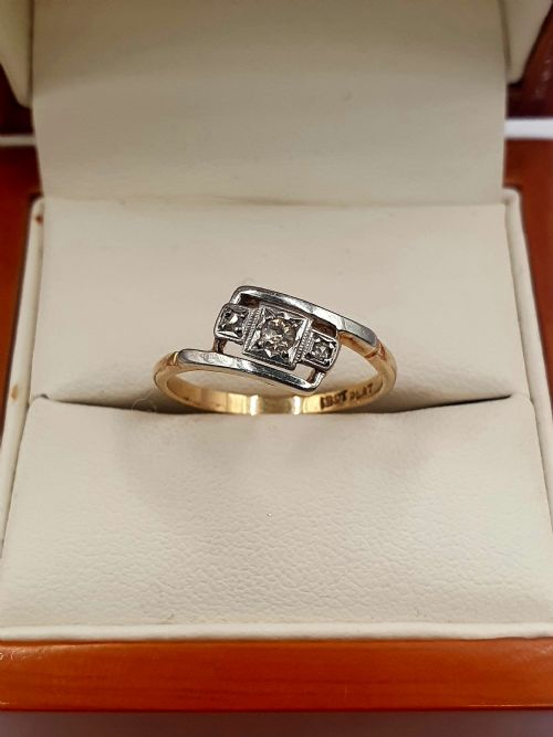 art deco diamond trilogy 18ct gold platinum ring c1920s size m - CATEGORY: ANTIQUE JEWELLERY - DATED 1920