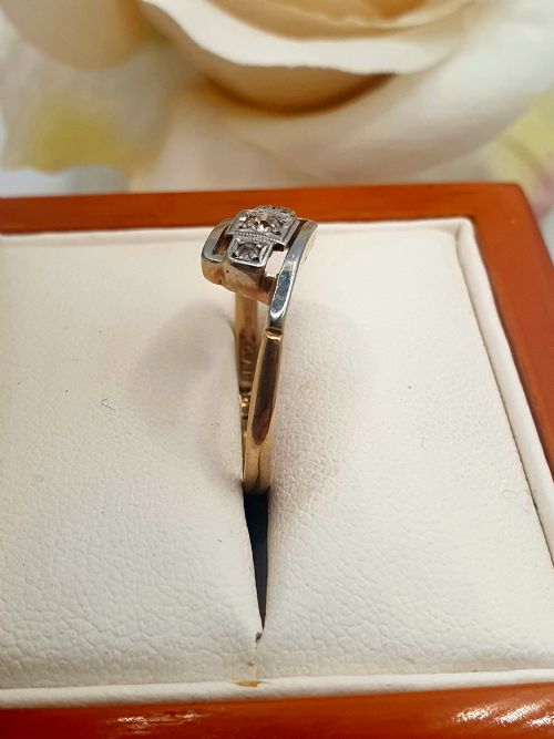 ART DECO DIAMOND TRILOGY 18CT GOLD PLATINUM RING C1920S SIZE M - ADDITIONAL PHOTO 3