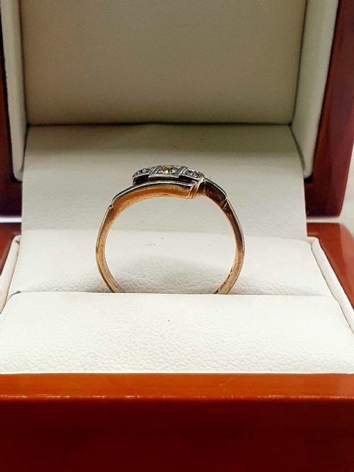 ART DECO DIAMOND TRILOGY 18CT GOLD PLATINUM RING C1920S SIZE M - ADDITIONAL PHOTO 4