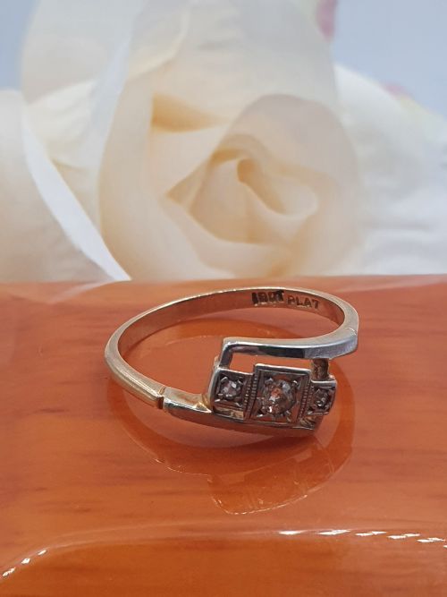 ART DECO DIAMOND TRILOGY 18CT GOLD PLATINUM RING C1920S SIZE M - ADDITIONAL PHOTO 6