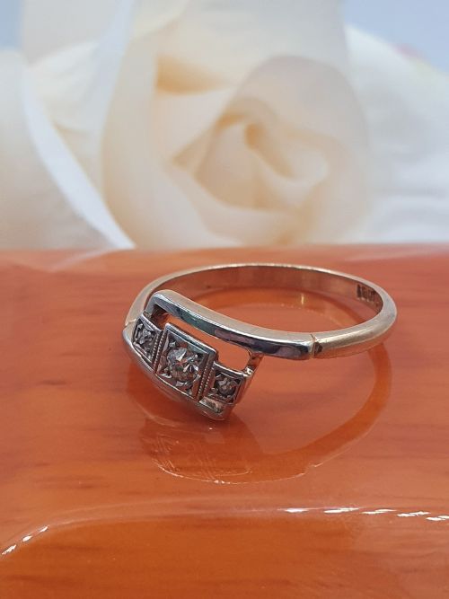 ART DECO DIAMOND TRILOGY 18CT GOLD PLATINUM RING C1920S SIZE M - ADDITIONAL PHOTO 7