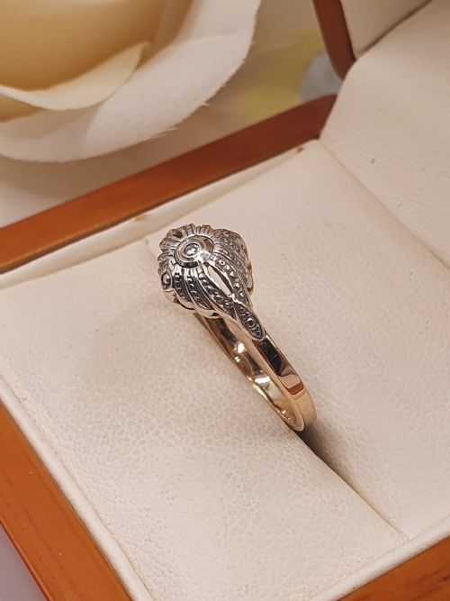 RARE GERMAN ART DECO DIAMOND SET ON 333 8CT FILIGREE GOLD PLATINUM RING SIZE M - ADDITIONAL PHOTO 1