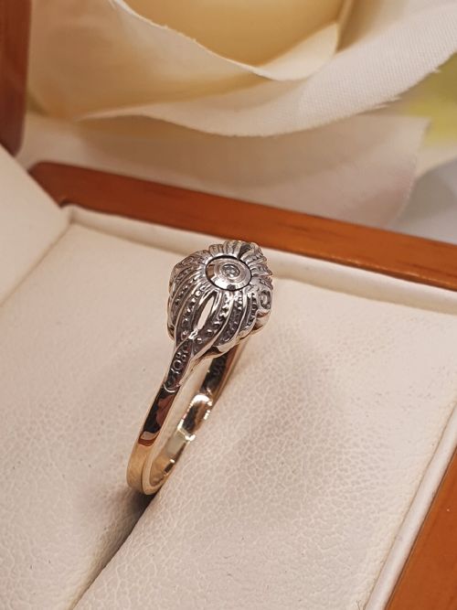 RARE GERMAN ART DECO DIAMOND SET ON 333 8CT FILIGREE GOLD PLATINUM RING SIZE M - ADDITIONAL PHOTO 2