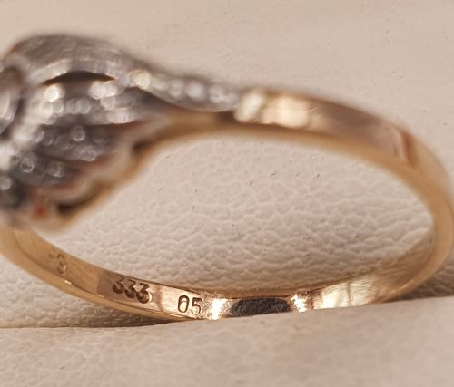 RARE GERMAN ART DECO DIAMOND SET ON 333 8CT FILIGREE GOLD PLATINUM RING SIZE M - ADDITIONAL PHOTO 3