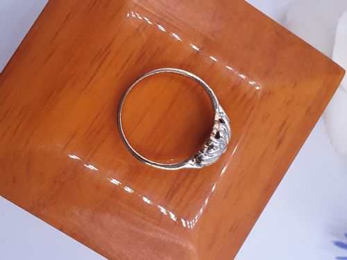 RARE GERMAN ART DECO DIAMOND SET ON 333 8CT FILIGREE GOLD PLATINUM RING SIZE M - ADDITIONAL PHOTO 4