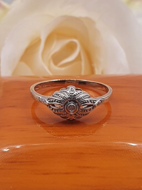 RARE GERMAN ART DECO DIAMOND SET ON 333 8CT FILIGREE GOLD PLATINUM RING SIZE M - ADDITIONAL PHOTO 5