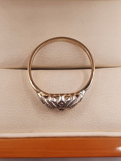 RARE GERMAN ART DECO DIAMOND SET ON 333 8CT FILIGREE GOLD PLATINUM RING SIZE M - ADDITIONAL PHOTO 7