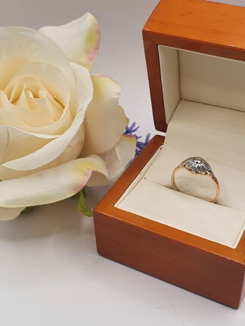 RARE GERMAN ART DECO DIAMOND SET ON 333 8CT FILIGREE GOLD PLATINUM RING SIZE M - ADDITIONAL PHOTO 8