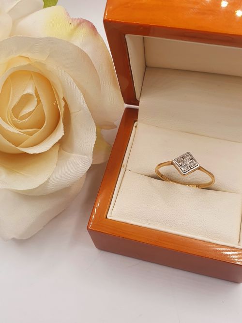 ART DECO 4 DIAMOND 18CT GOLD PLATINUM SQUARE LOZENGE RING SIZE Q - ADDITIONAL PHOTO 1