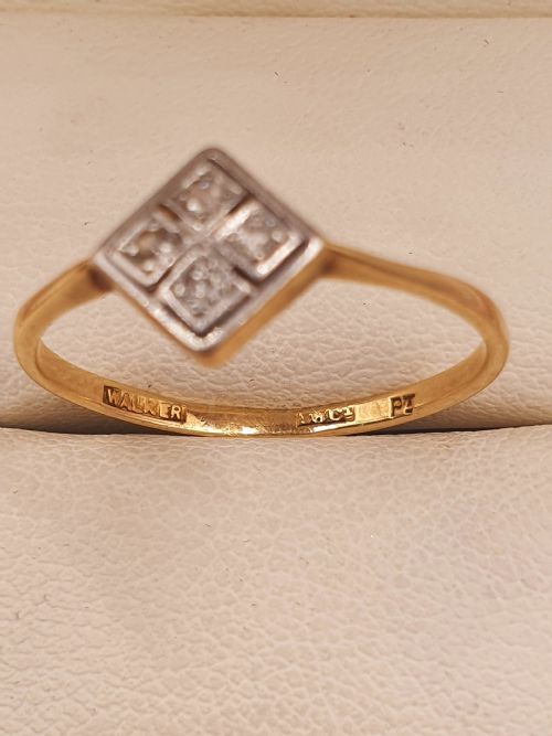 ART DECO 4 DIAMOND 18CT GOLD PLATINUM SQUARE LOZENGE RING SIZE Q - ADDITIONAL PHOTO 2