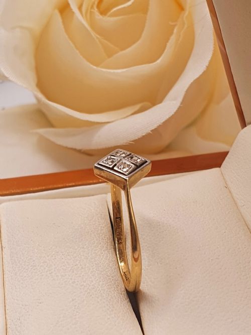 ART DECO 4 DIAMOND 18CT GOLD PLATINUM SQUARE LOZENGE RING SIZE Q - ADDITIONAL PHOTO 3