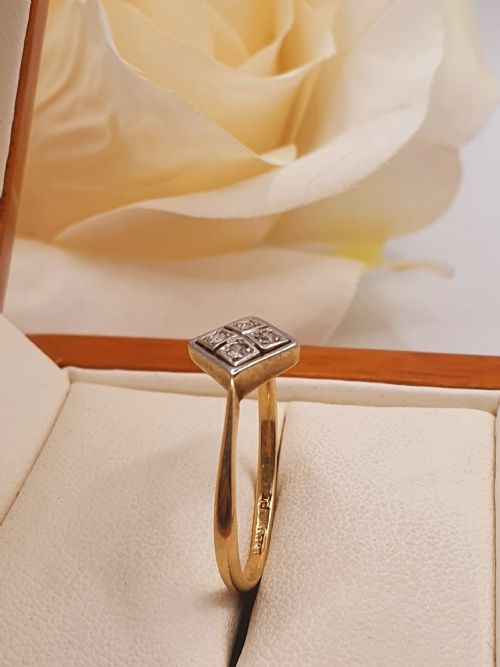 ART DECO 4 DIAMOND 18CT GOLD PLATINUM SQUARE LOZENGE RING SIZE Q - ADDITIONAL PHOTO 4
