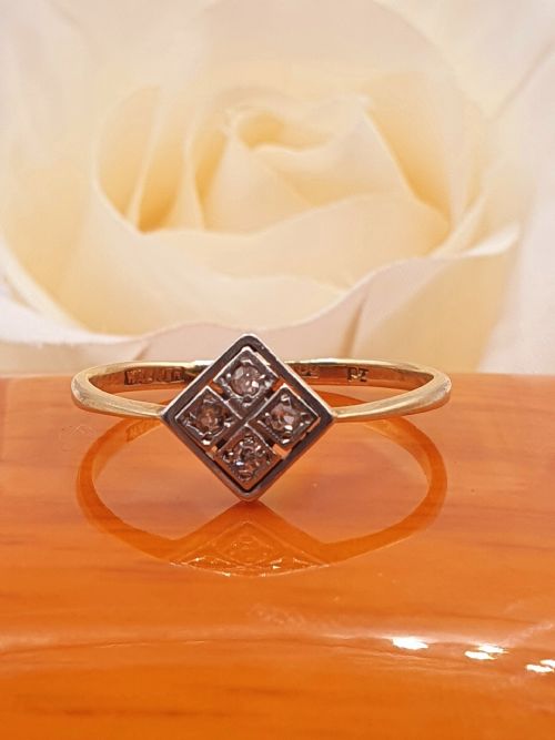 ART DECO 4 DIAMOND 18CT GOLD PLATINUM SQUARE LOZENGE RING SIZE Q - ADDITIONAL PHOTO 7