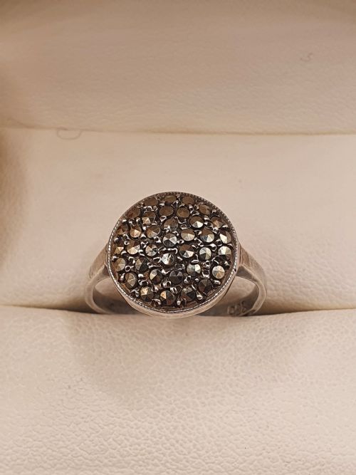 art deco european silver marcasite cluster ring 250 - CATEGORY: ANTIQUE JEWELLERY - DATED 1930