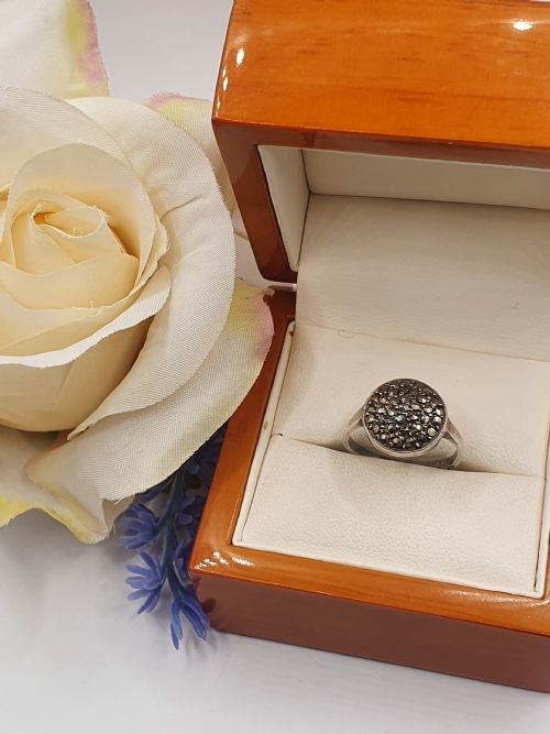ART DECO EUROPEAN SILVER MARCASITE CLUSTER RING 250 - ADDITIONAL PHOTO 1