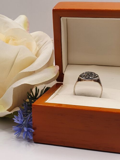 ART DECO EUROPEAN SILVER MARCASITE CLUSTER RING 250 - ADDITIONAL PHOTO 2