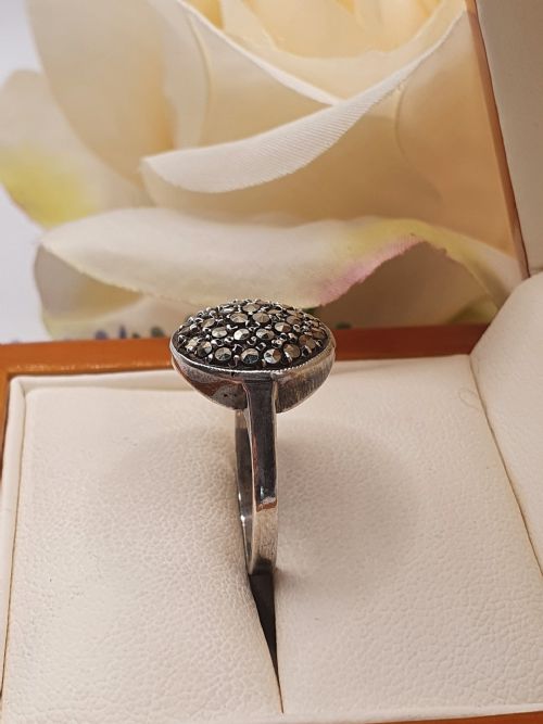 ART DECO EUROPEAN SILVER MARCASITE CLUSTER RING 250 - ADDITIONAL PHOTO 3