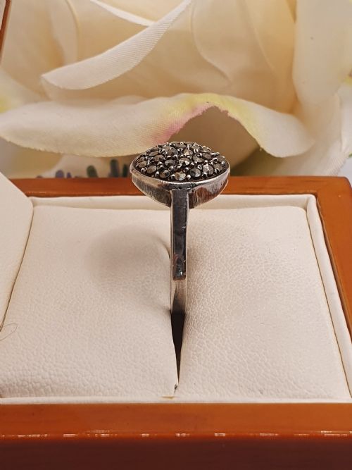 ART DECO EUROPEAN SILVER MARCASITE CLUSTER RING 250 - ADDITIONAL PHOTO 4