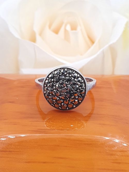 ART DECO EUROPEAN SILVER MARCASITE CLUSTER RING 250 - ADDITIONAL PHOTO 5