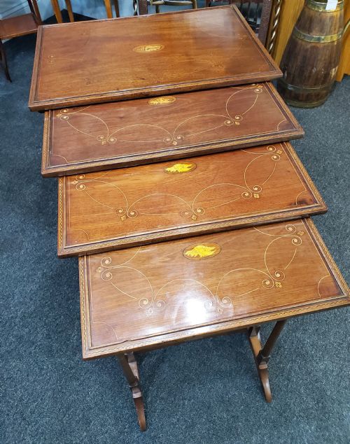 EDWARDIAN SET OF X4 NESTING TABLES AWARDED TO CADBURY FAMILY C1900 - ADDITIONAL PHOTO 7