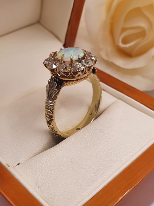 VICTORIAN 3CT OPAL DIAMOND 18CT RING C1890 - ADDITIONAL PHOTO 5