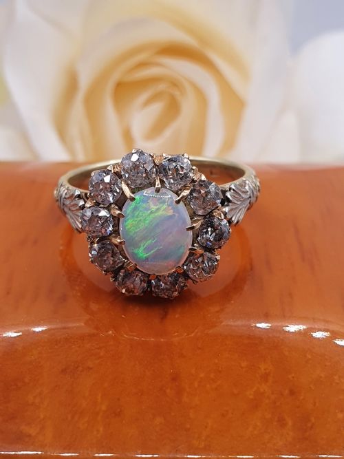 VICTORIAN 3CT OPAL DIAMOND 18CT RING C1890 - ADDITIONAL PHOTO 6