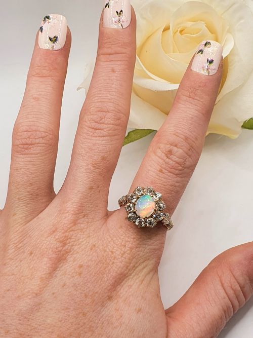 VICTORIAN 3CT OPAL DIAMOND 18CT RING C1890 - ADDITIONAL PHOTO 10
