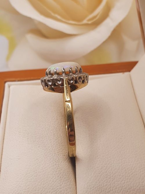 OPAL DIAMOND 9CT GOLD CLUSTER RING SIZE O - ADDITIONAL PHOTO 2